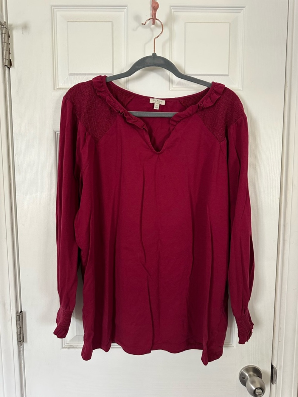 Talbots Ruffle-Trim Long Sleeve Top in Deep Berry
